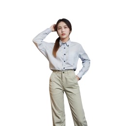 Customized women's green long-sleeved lapel shirt Designed women's fitted long-sleeved shirt Hotel staff uniform Women's banquet top Luhuan Haitian Resort Hotel R414 Customized women's green long-sleeved lapel shirt Designed women's fitted long-sleeved shirt Hotel staff uniform Women's banquet top Luhuan Haitian Resort Hotel R414